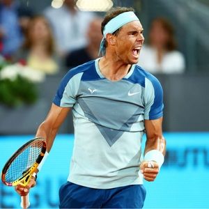 RARE NIKE RAFA COURT ADVANTAGE TENNIS SHIRT BLUE 2022 MADRID PE CUSTOM A…